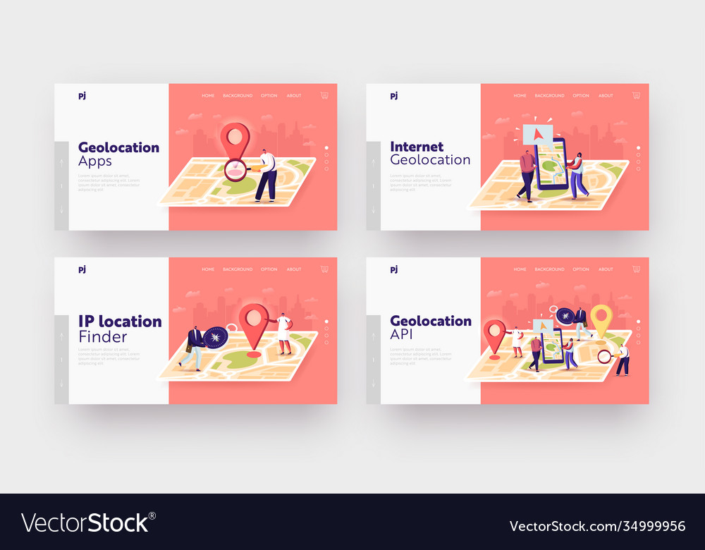 Navigation positioning landing page template set vector image Navigation positioning landing page template set