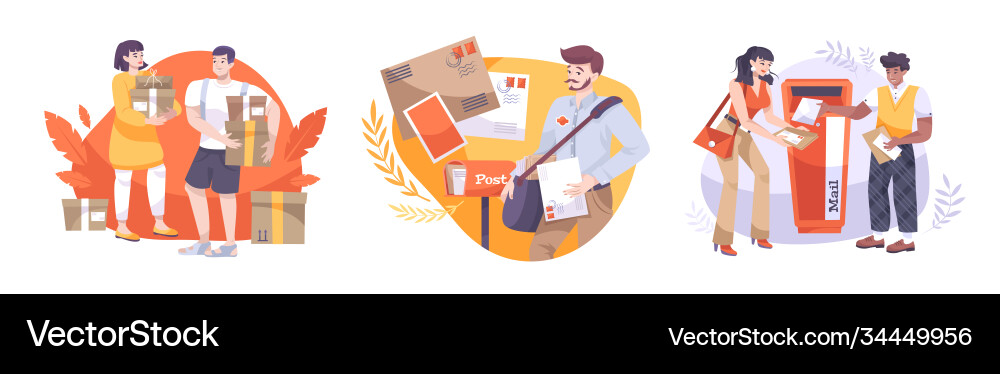Post flat compositions set Royalty Free Vector Image