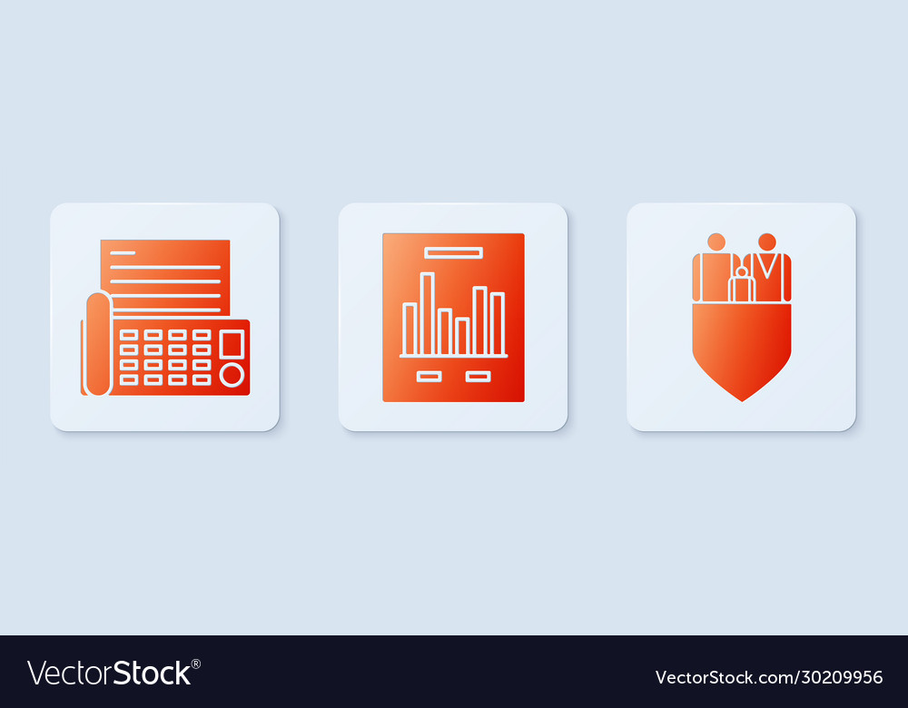 Set document with graph chart fax machine vector image Set document with graph chart fax machine