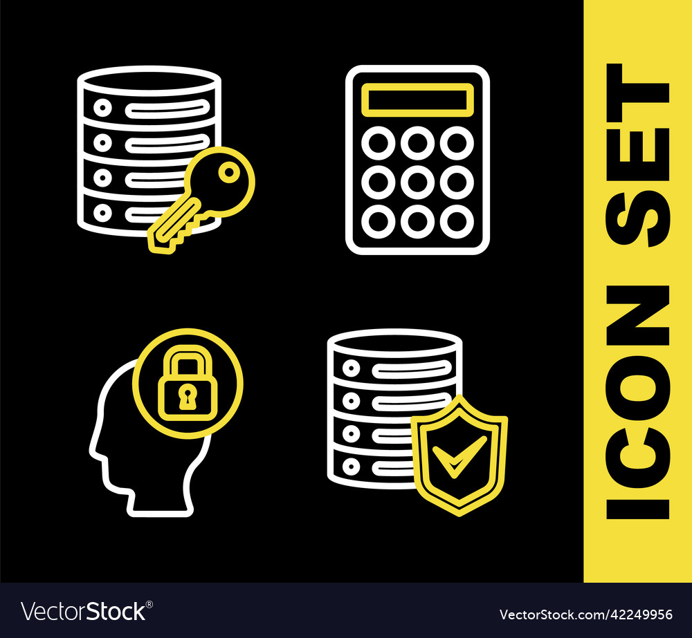 Set line password protection server with shield vector image Set line password protection server with shield