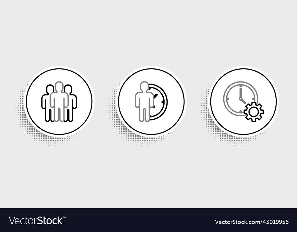 Set line time management users group and icon vector image Set line time management users group and icon
