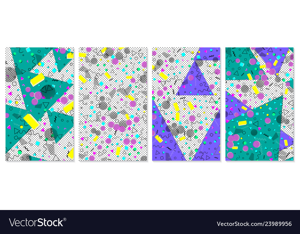 Set of memphis pattern pop art color background vector image Set of memphis pattern pop art color background
