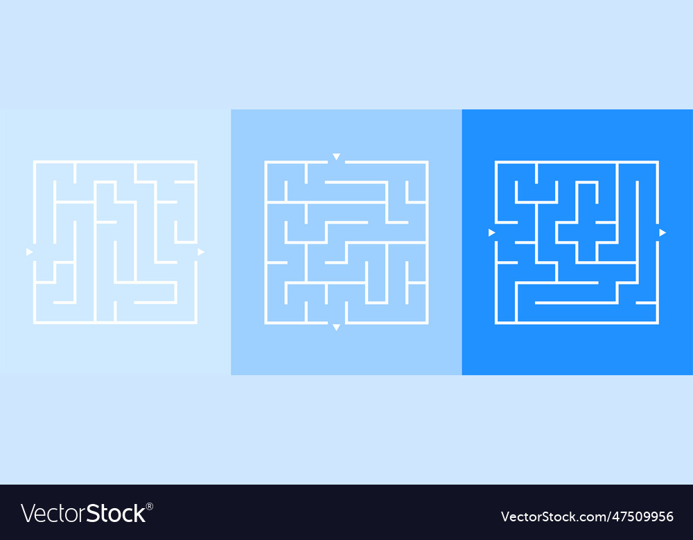 Set of three labyrinth square pattern banner vector image Set of three labyrinth square pattern banner
