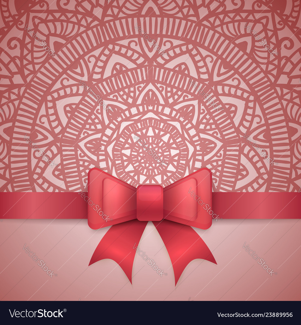 Vintage greeting card template with bow ribbon