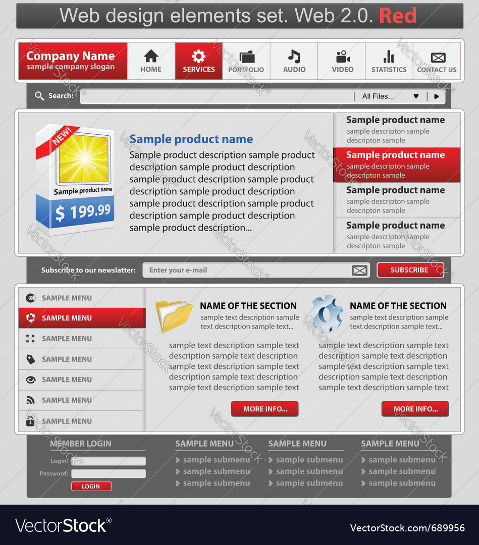 Web design elements set red