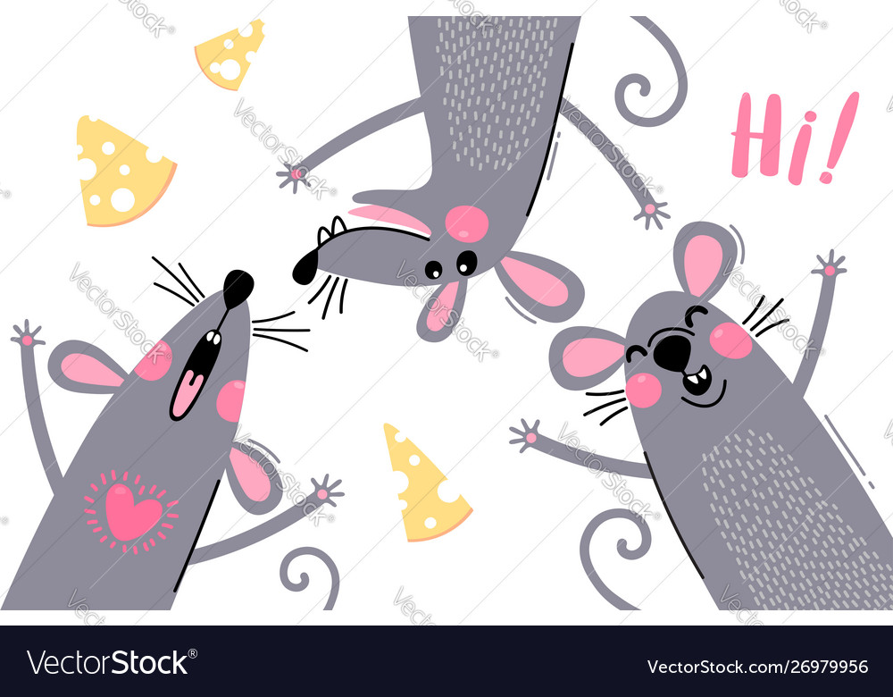 Welcome card with cute and funny rats mouse Vector Image