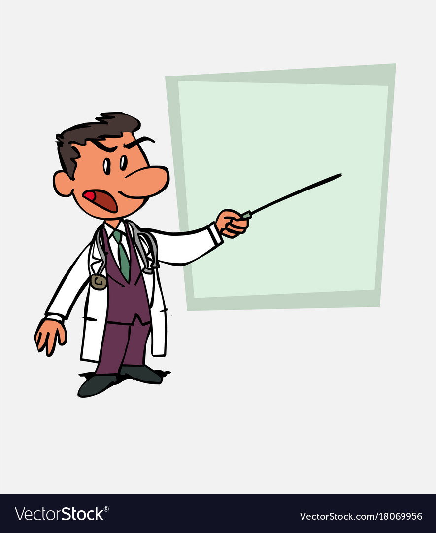 White doctor points out angry with a pointer