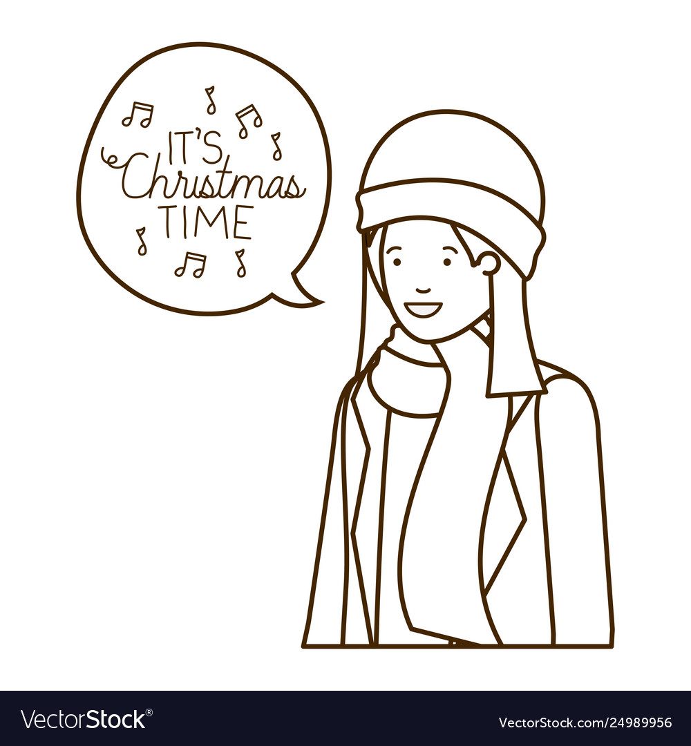 Woman with winter clothes and speech bubble