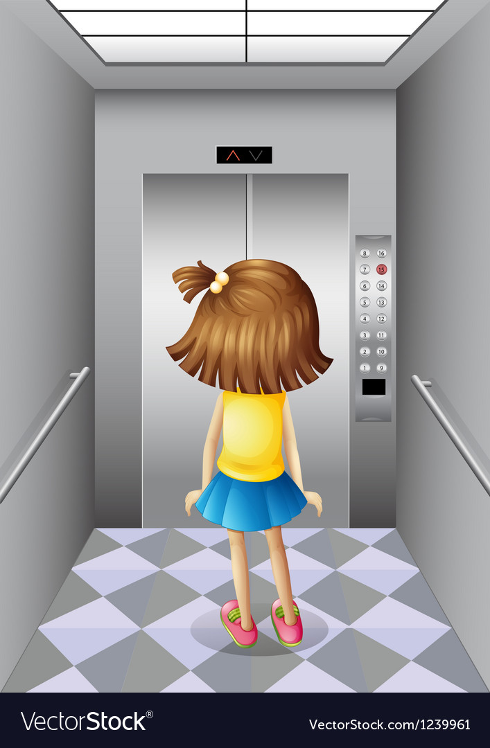 A little girl at elevator Royalty Free Vector Image