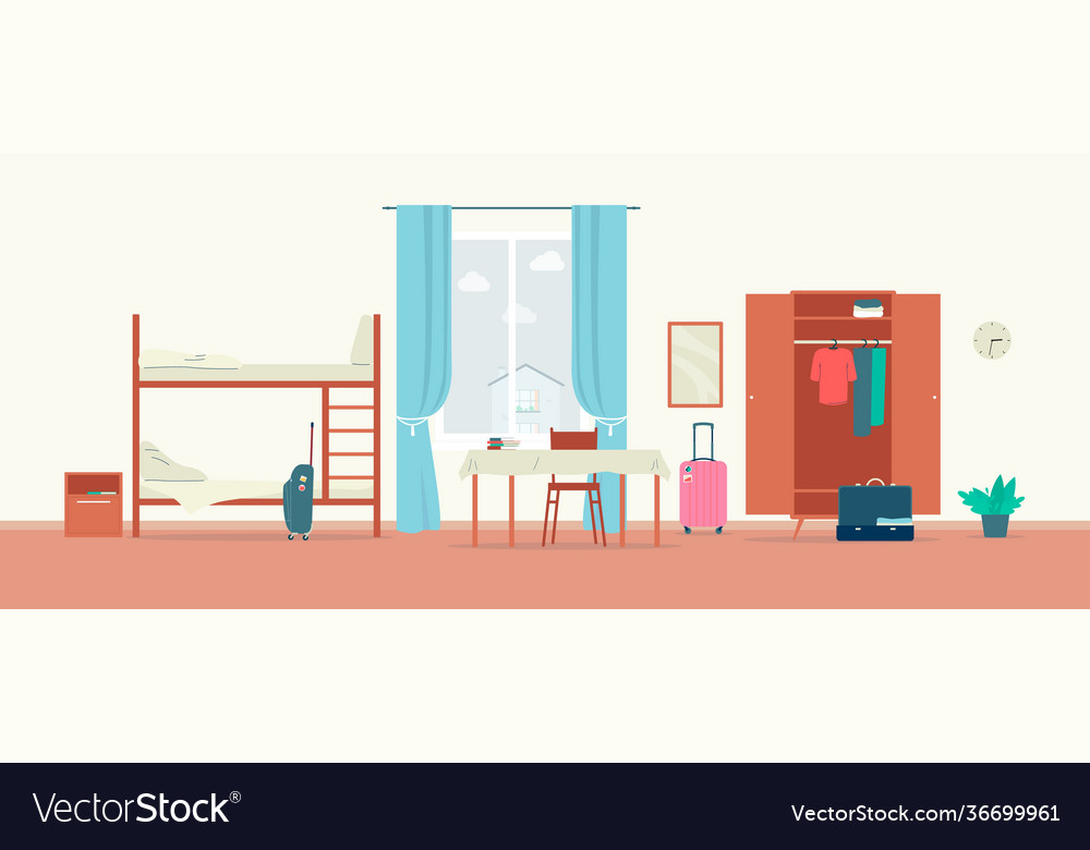 Clean comfortable hostel room interior background Vector Image