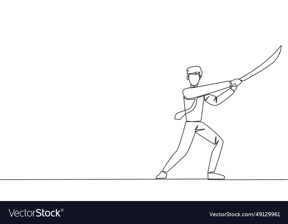 Continuous one line drawing businessman holding