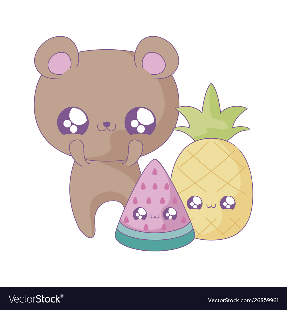 Cute bear baby with fruits kawaii style