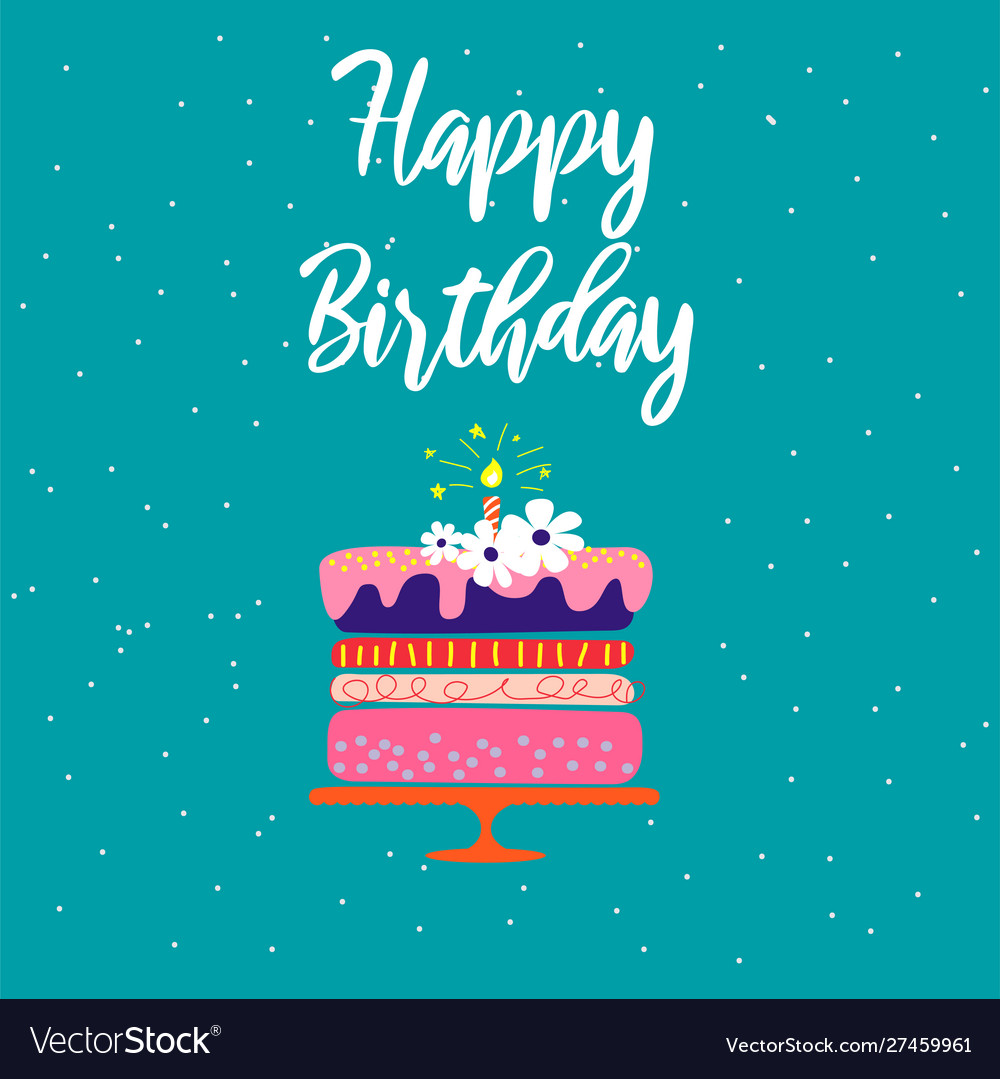 Happy birthday card template with cake and Vector Image