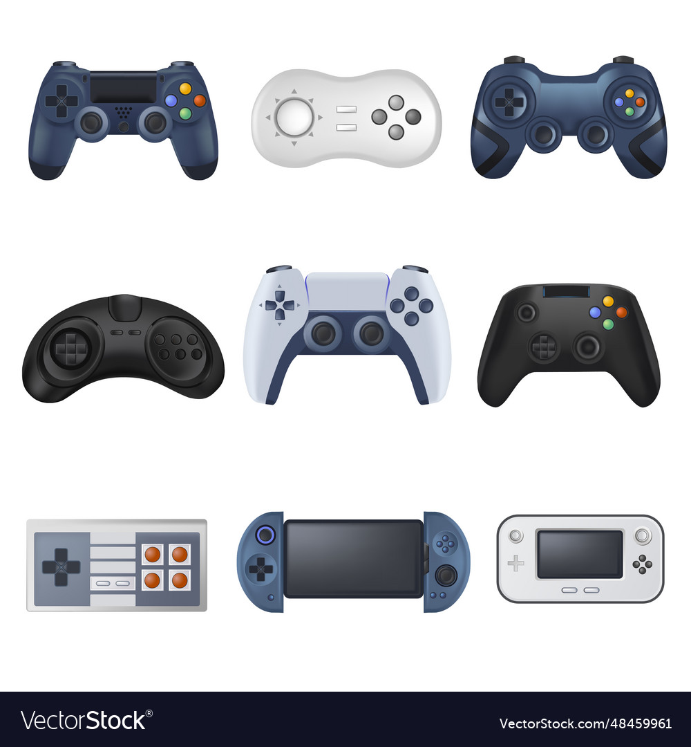 Joysticks for playing video games consoles types Vector Image