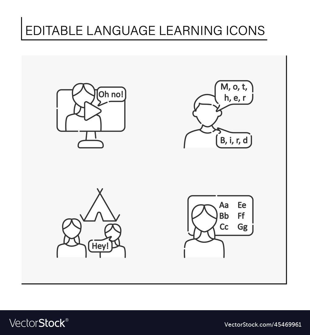Language learning line icons set