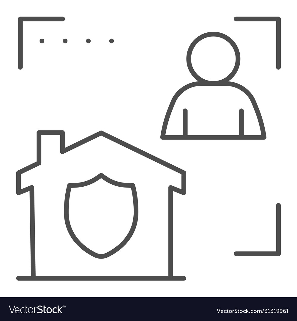 Man with house in frame and security emblem thin