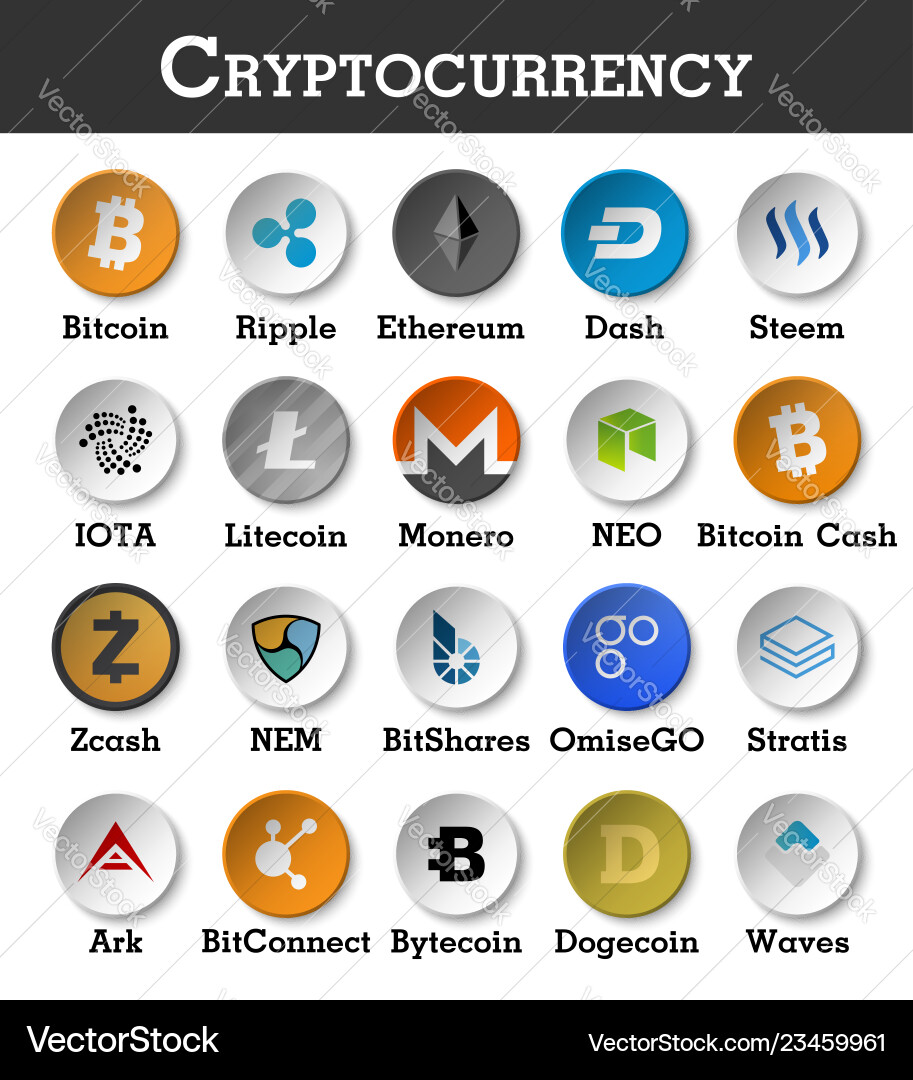 Set cryptocurrency icon Royalty Free Vector Image