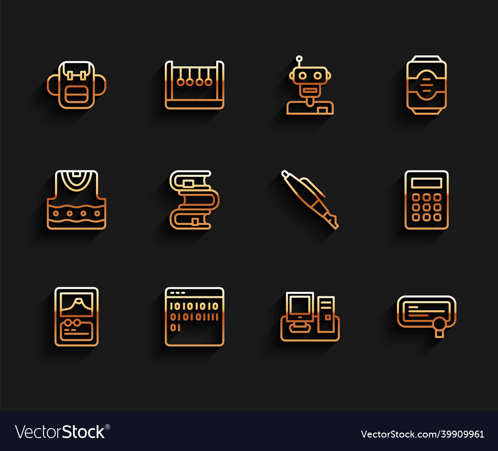 Set line card game binary code school backpack vector image Set line card game binary code school backpack