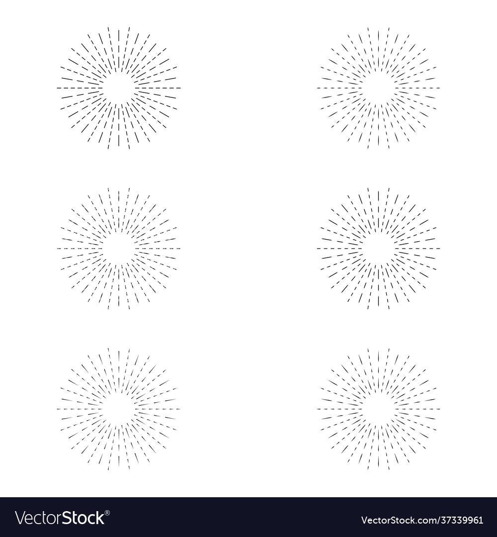 Set sunburst line icon isolated collection