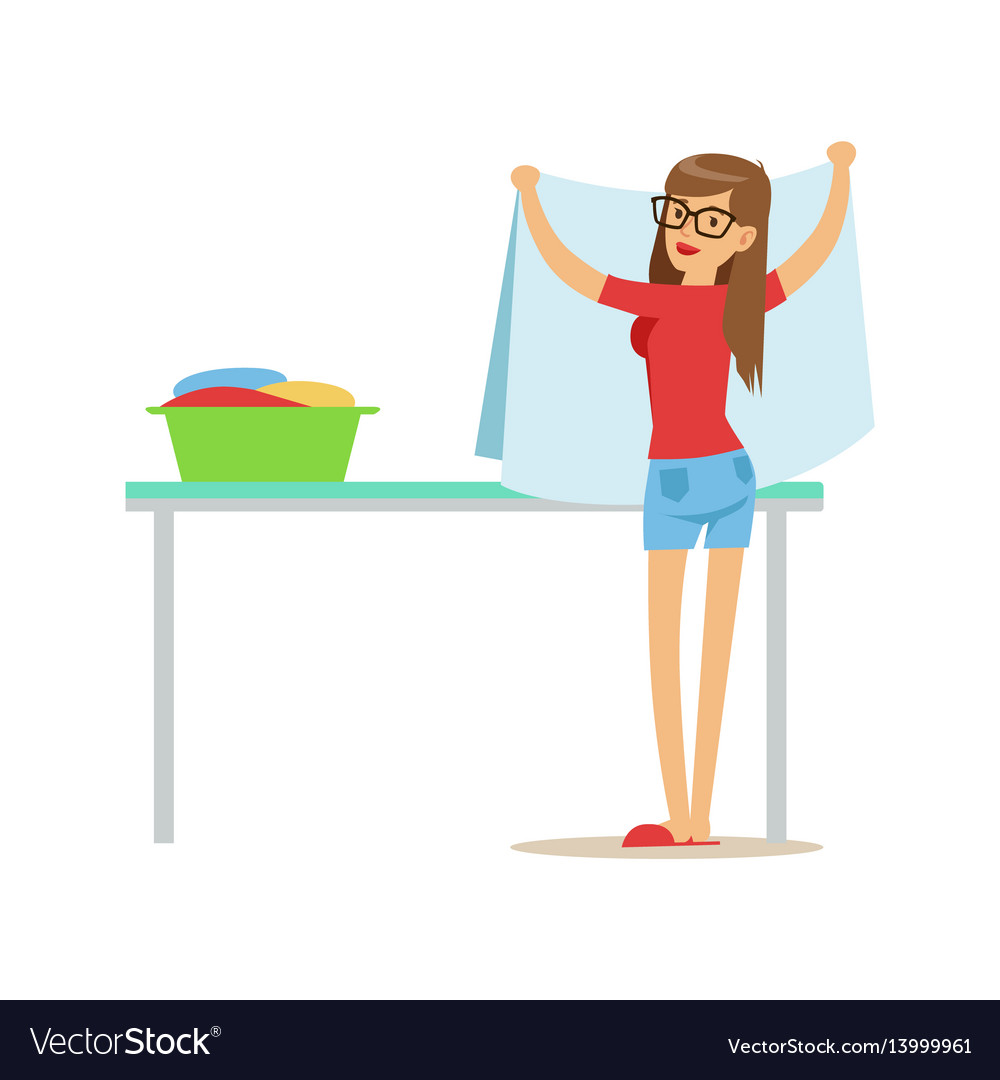 Woman folding clean laundry part of people using Vector Image