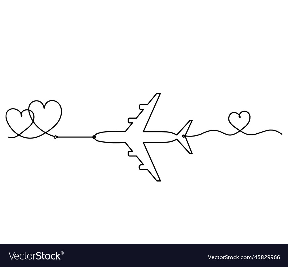 Abstract heart with plane as continuous line