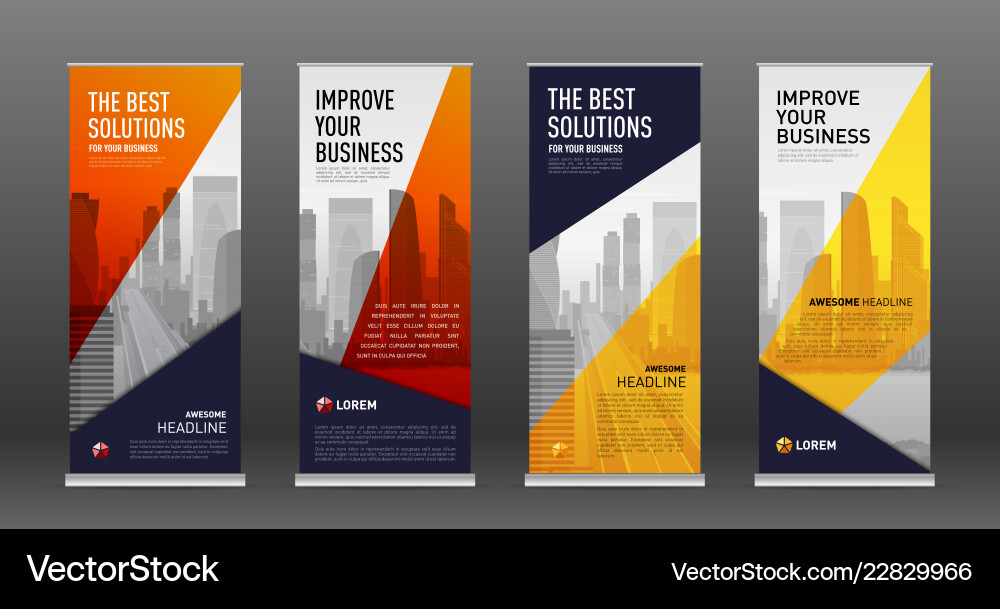 Construction Roll Up Banner Design Templates Set Vector Image