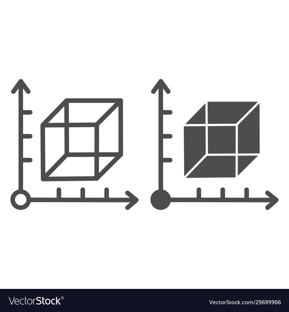 Cube and coordinates system line solid icon vector image Cube and coordinates system line solid icon