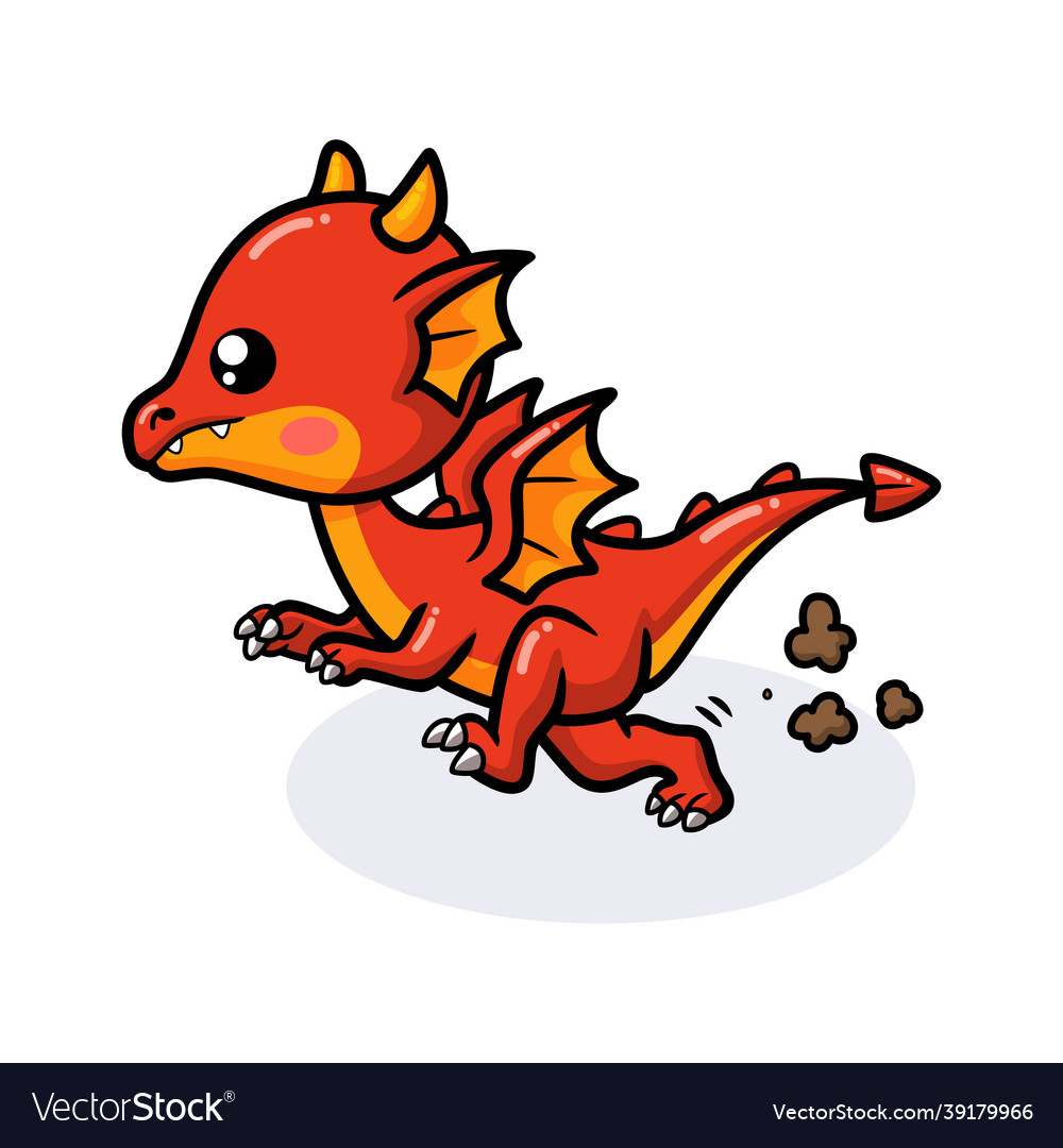 Cute red little dragon cartoon running