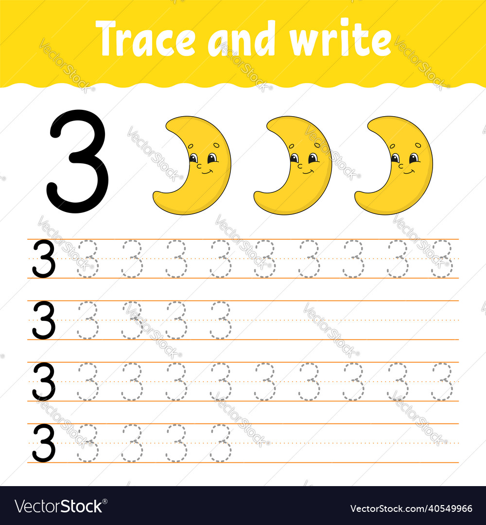 Learn numbers trace and write handwriting vector image Learn numbers trace and write handwriting