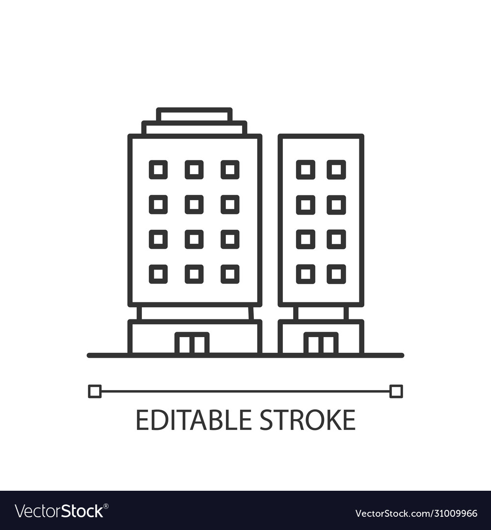 Multiapartment complex pixel perfect linear icon vector image Multiapartment complex pixel perfect linear icon