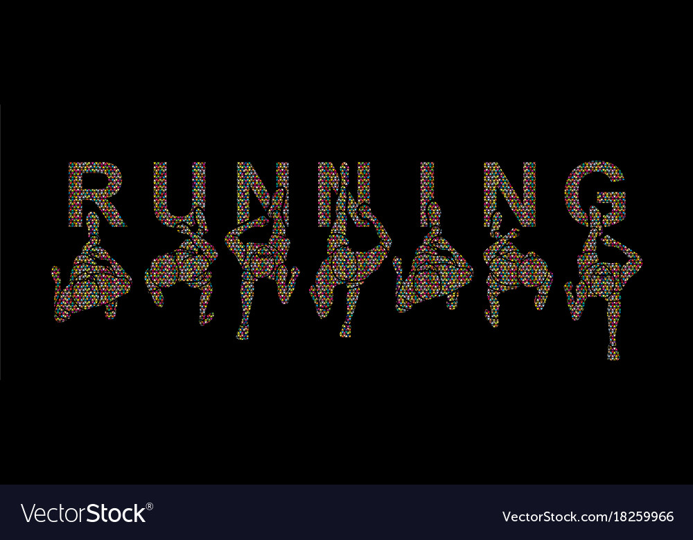 People running top view with text