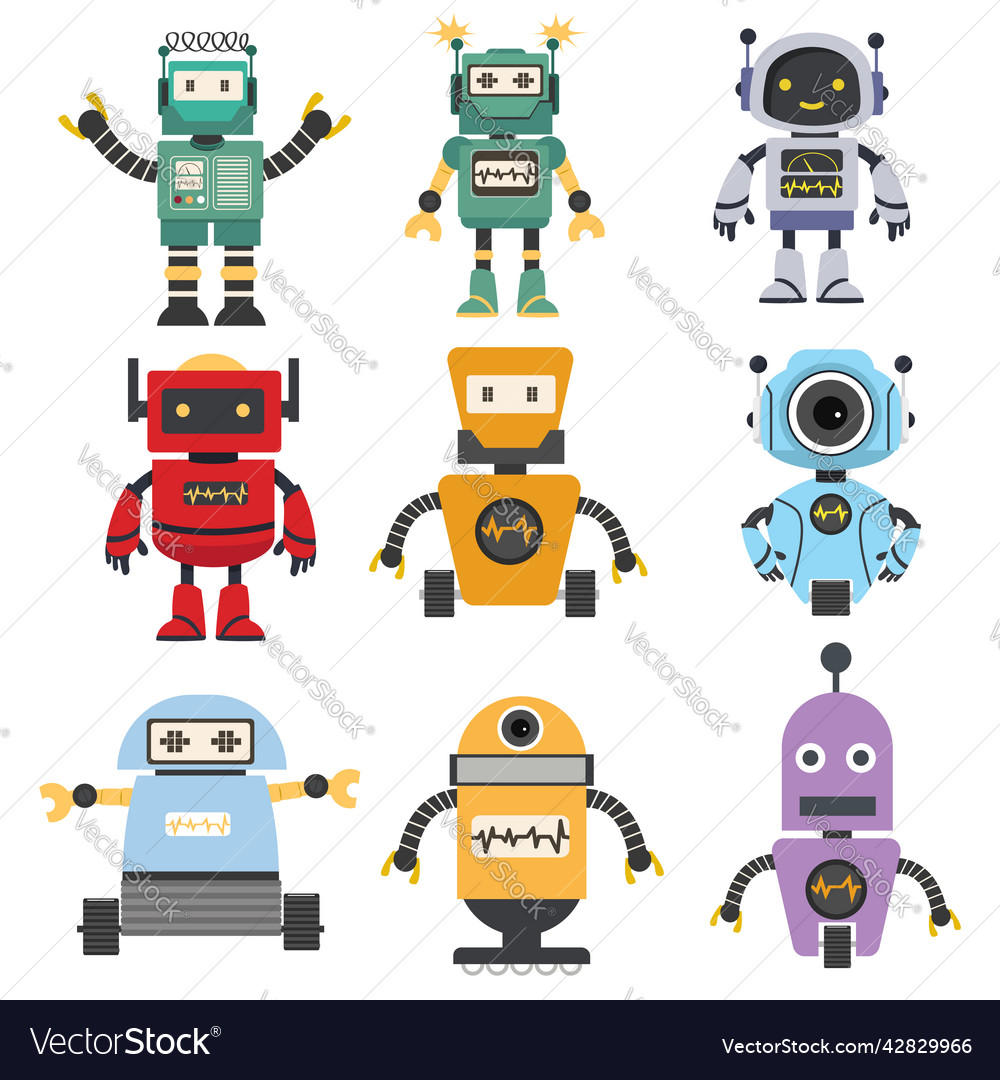 Robot character collection flat design