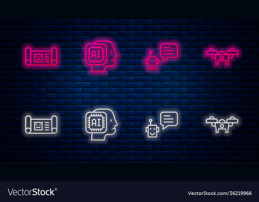 Set line humanoid robot bot blueprint vector image Set line humanoid robot bot blueprint
