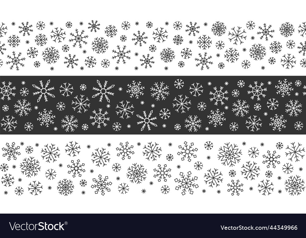 Snowflake seamless pattern border edit line set vector image Snowflake seamless pattern border edit line set
