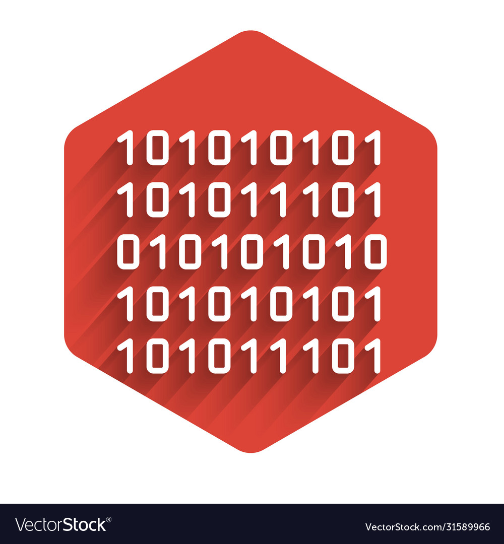 White line binary code icon isolated with long vector image White line binary code icon isolated with long