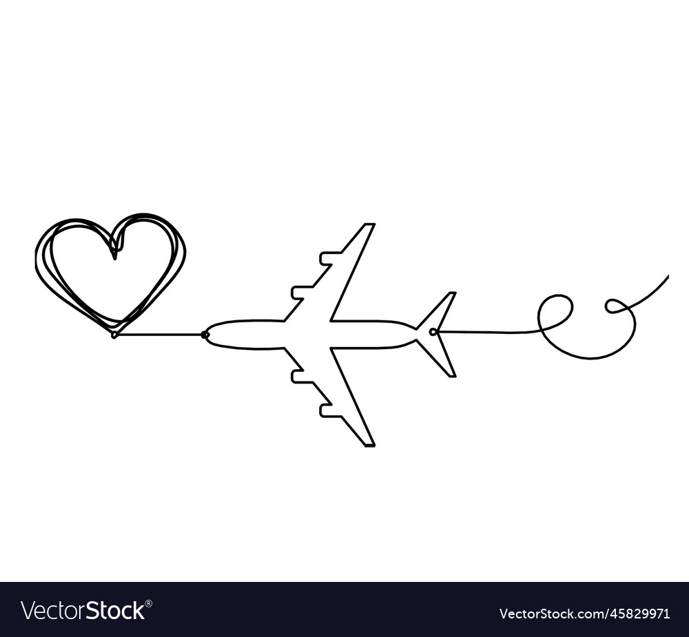 Abstract heart with plane as continuous line