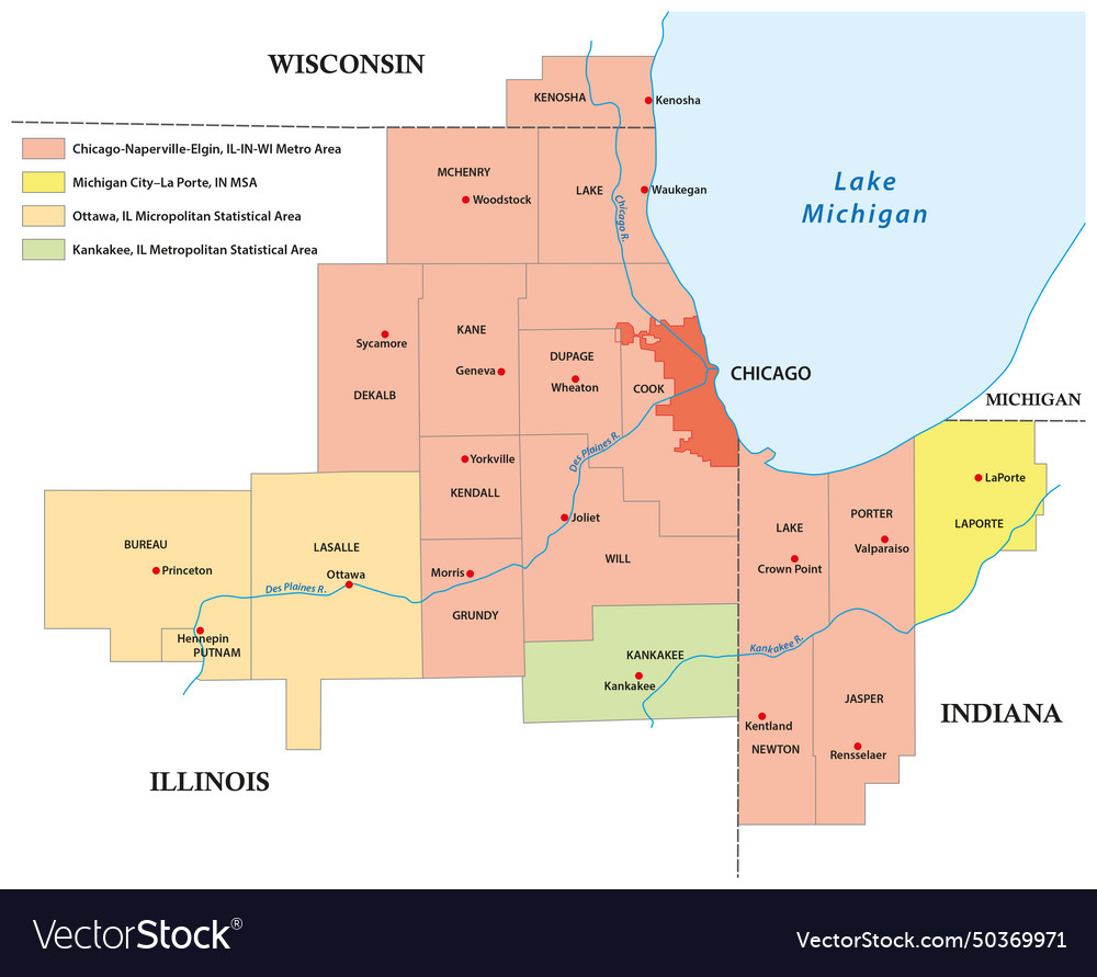 Administrative map of the chicago metropolitan Vector Image