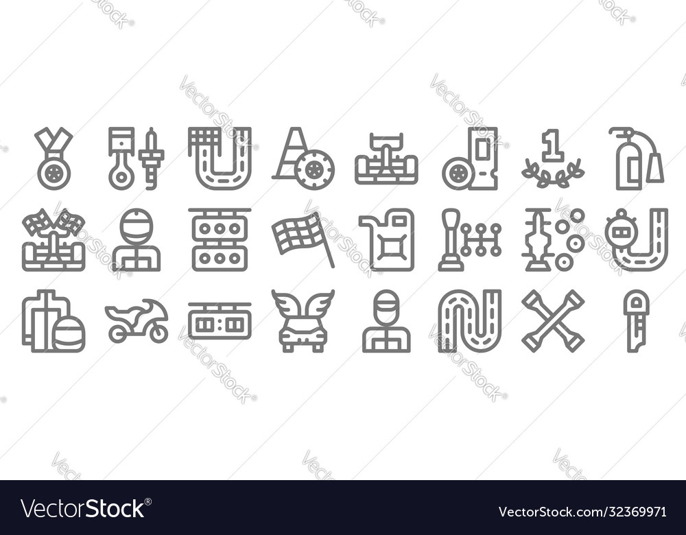 Auto racing line icons linear set quality
