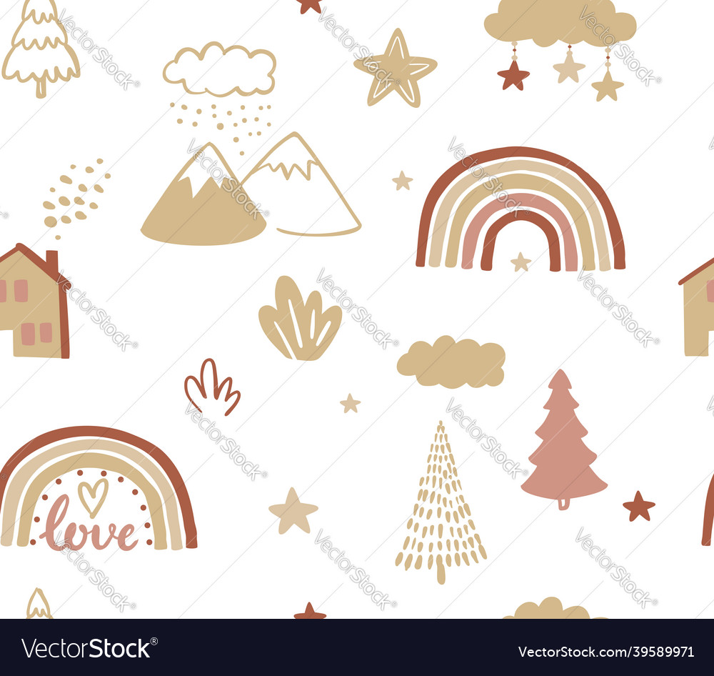 Boho seamless rainbow pattern kids Royalty Free Vector Image