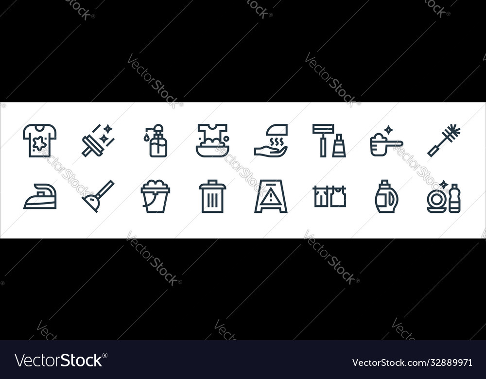 Cleaning line icons linear set quality vector image Cleaning line icons linear set quality