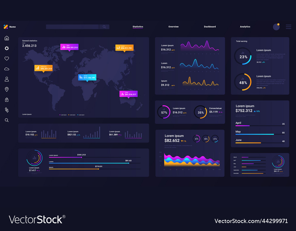 Dashboard analitiucs panel Royalty Free Vector Image