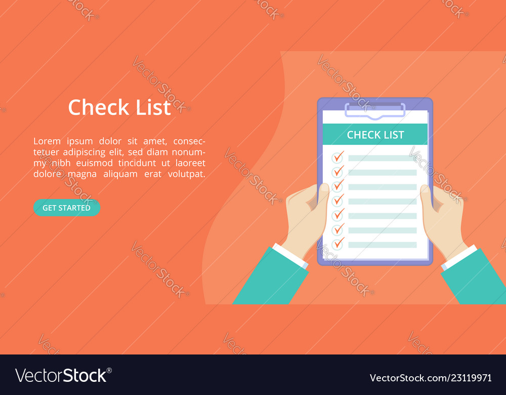 Hands with clipboard check list landing page