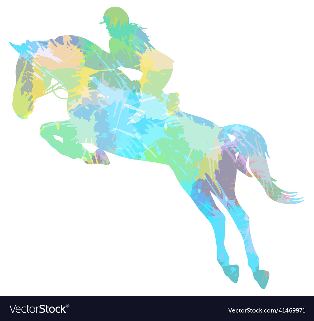 Jockey on jumping horse equestrian sport colorful