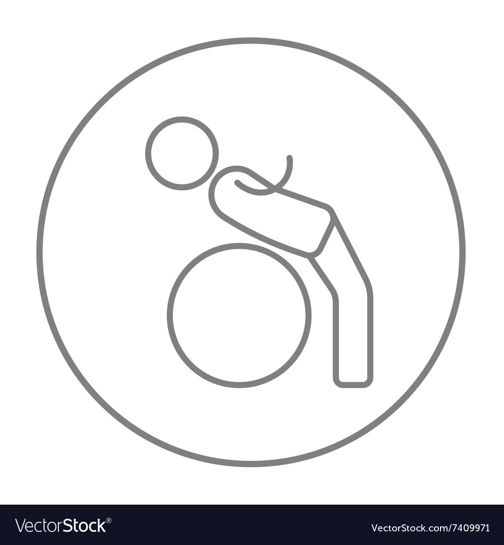 Man doing exercises lying on gym ball line icon