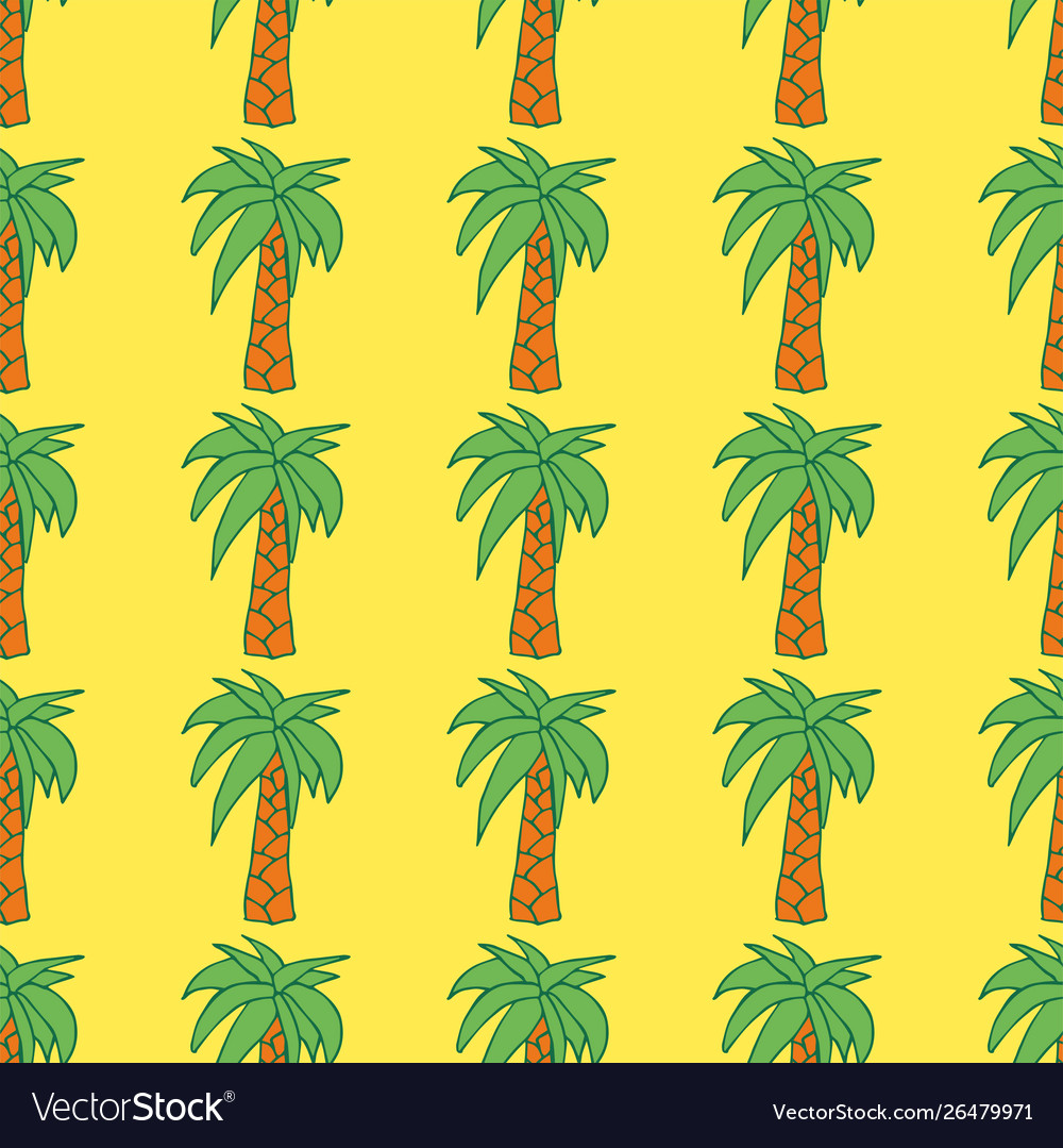 Seamless pattern with palm on yellow background Vector Image Seamless pattern with palm on yellow background