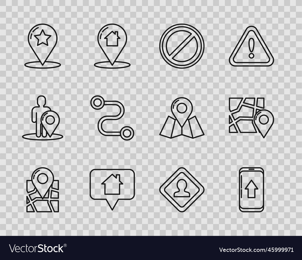 Set line folded map with location marker vector image Set line folded map with location marker