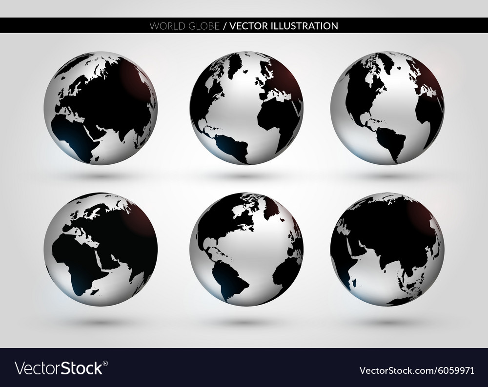 Set with metallic world globe