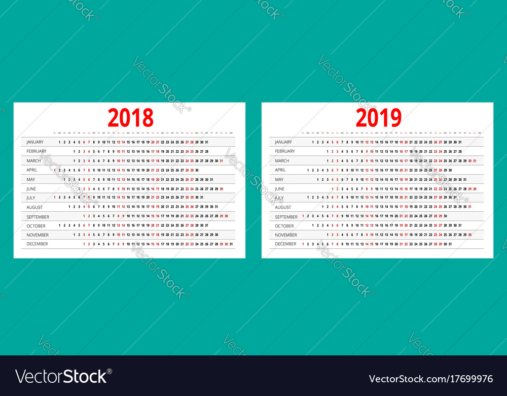 2018 and 2019 calendar print template portrait Vector Image