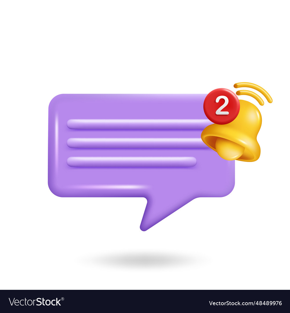 3d purple speech bubble and notification bell