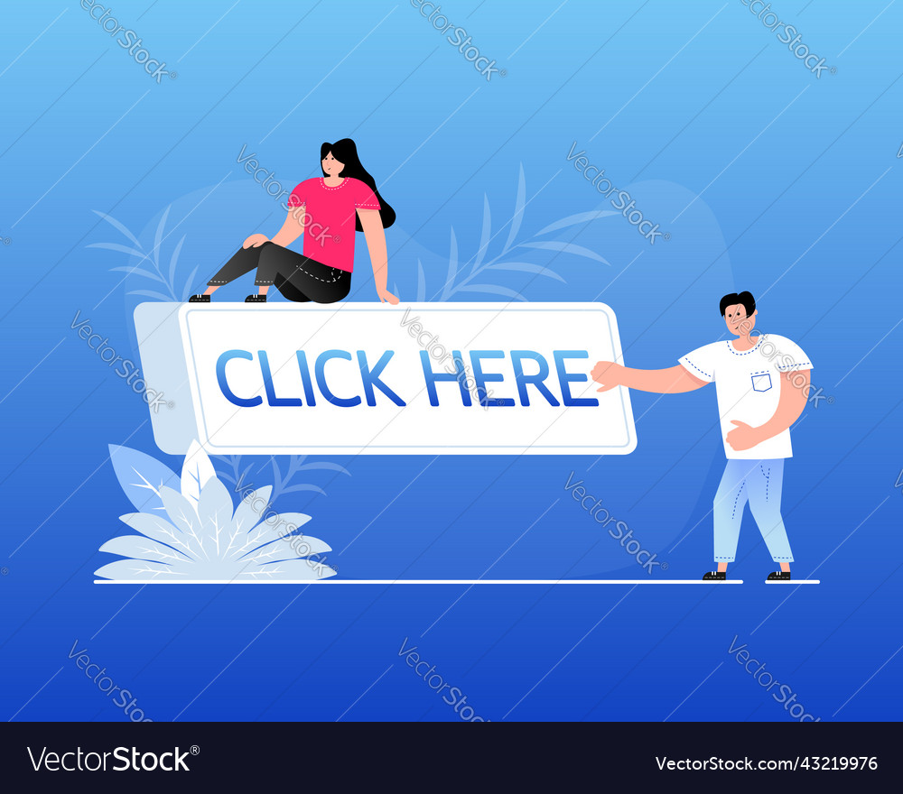 Button with click here people for banner design vector image Button with click here people for banner design